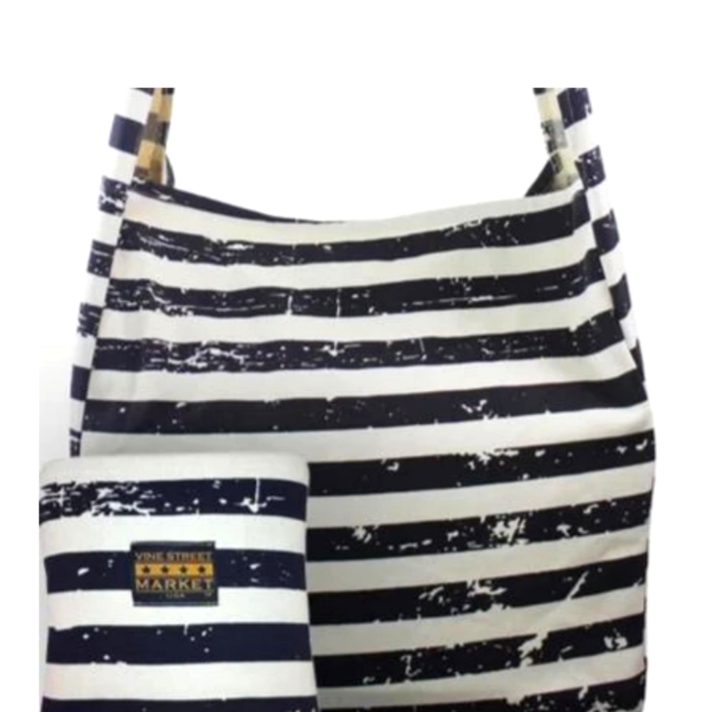 Vine Street Market USA Faded Black Stripes Canvas Market Tote